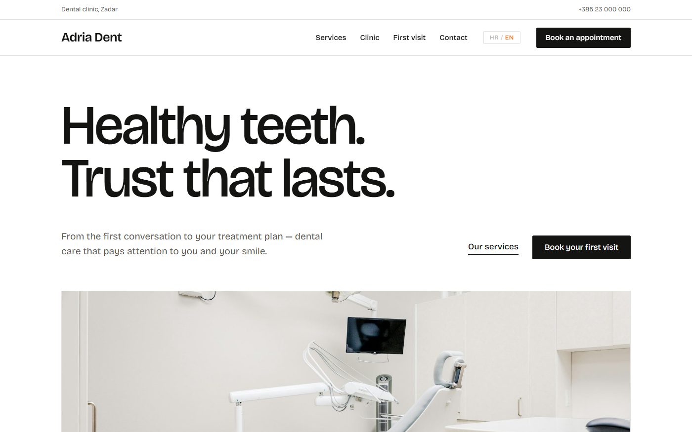 Dental clinic site on a laptop